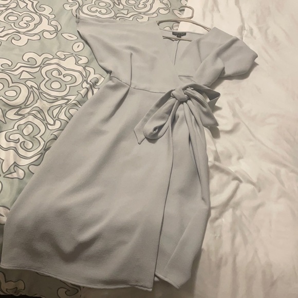 Topshop dusty mint blue color midi wrap surplice crepe dress - Picture 2 of 5